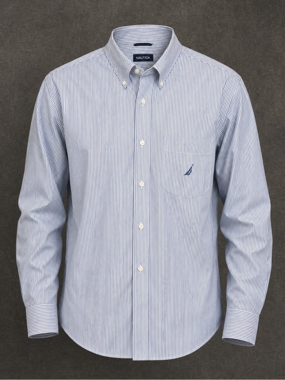 Nautica Blue & White Striped Button Down Shirt | Men’s Large | Classic Preppy